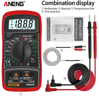 Aneng AN8205C Beroep Digitale Multimeter Ac/Dc Ampèremeter Volt Ohm Tester Meter Multimetro Met Thermokoppel Lcd Backlight AN8205C rood