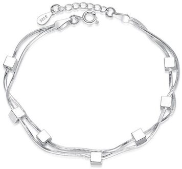 Anenjery 925 Sterling Zilveren Armband Vierkante Doos Ster Dubbele Ketting Verstelbare Armband Enkelband Voor Vrouwen Pulseira S-B167