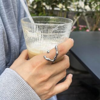 Anenjery 925 Sterling Zilveren Geometrische Textuur Ring Voor Vrouwen Onregelmatige Strips Ringen Persoonlijkheid Eenvoud Open Ring S-R99 zilvere kleur