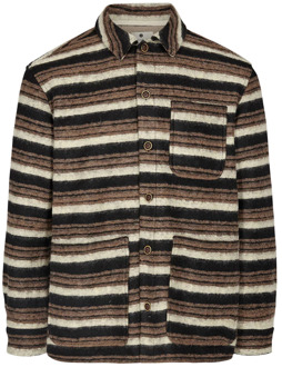 Anerkjendt Akotto wool stripe overshirt chocolate brown Bruin