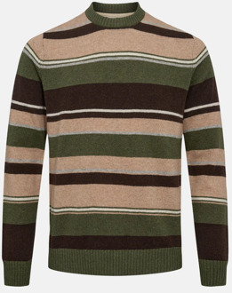 Anerkjendt Aksune jac stripe lambswool knit forest night Groen - XL