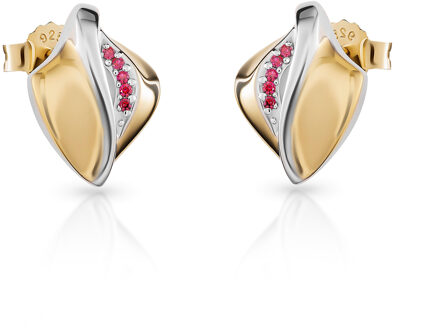 'Anet' Dames 925 Sterling Zilveren Set: Ketting-Pendant + Oorbellen - Zilver/Goud SET-7520/G Zilver en goud