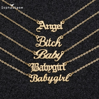 Angel Babygirl Baby Choker Baby Charm Necklace for Women Girl Stainless Steel Gold Color Letter Pendant Necklaces Jewelry Gift