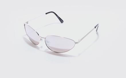 Angled Metal Sunglasses With Silver Lens In Silver, Silver - ONE SIZE