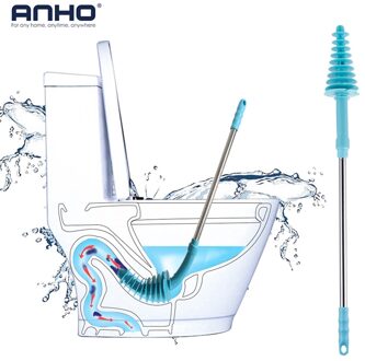 ANHO Toiletborstel Plunger Rvs Lange steel met Muur Haak Baggeren Gereinigd Flexibele Rioolbuis Verstopping Huishoudelijke Tool