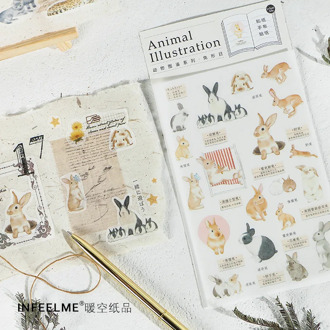 Animal Atlas Series Rabbit Cat Decorative Sticker Diary Album Label Sticker DIY Scrapbooking Stationery Stickers Escolar