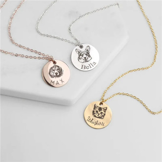 Animal Photo Necklace Stainless Steel Engraved Disc Pet Necklace Women Men Jewelry Friendship Gifts