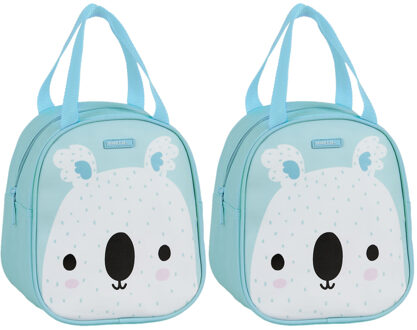 Animal Pictures Set van 2x stuks kleine koeltassen voor lunch licht blauw met koala print 19 x 14 x 22 cm 5 liter - Koeltassen