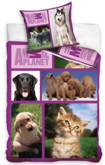 Animal Planet dekbedovertrek huisdieren 140 x 200 cm paars