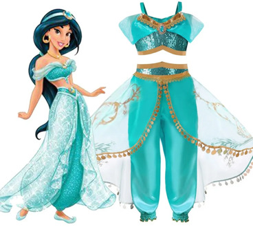 Anime Disney Jasmine Halloween Cosplay Costumes Girls Aladdin Dress Sequined Top Culottes Performance Clothing Christmas Gifts