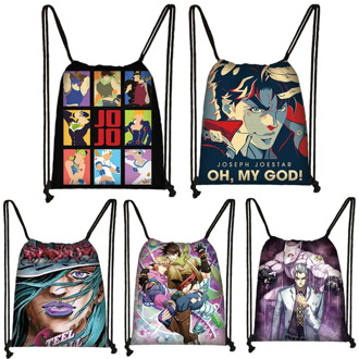 Anime Jojo Bizarre Adventure Drawstring Bag JoJo No Kimyou Na Bouken pattern Daypack Travel Bag Small Backpack Beach Pouch