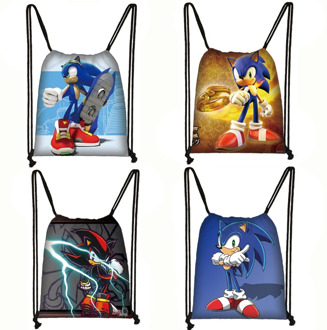 Anime Sonic Drawstring Bag Boys Girls Cartoon Backpack Teenager Storage Bags Children Bookbag Travel Bags
