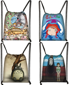 Anime Totoro / Ponyo Drawstring Bag Teenager Boys Girls Storage Bag Women Men Travel Bag Fashion Canvas Backpack Kids Bookbag
