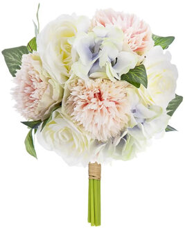 anjer boeket kunstbloemen - wit - roze - 26 cm - Kunstbloemen