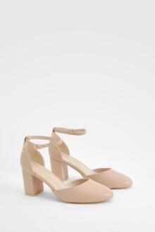 Ankle Strap Block Heel Courts, Nude - 5