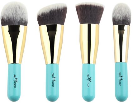 Anmor 9 Pcs Make Up Kwasten Reizen Vriendelijke Kwasten Set Professionele Make-Up Kwasten Blue & Gold Kleur Mode Kabuki borstel 0409-4B