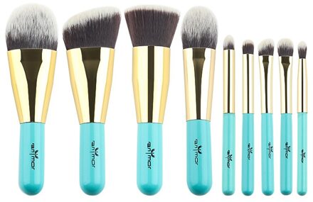 Anmor 9 Pcs Make Up Kwasten Reizen Vriendelijke Kwasten Set Professionele Make-Up Kwasten Blue & Gold Kleur Mode Kabuki borstel 0409-B