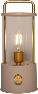 Anna Collection Camping tafellamp/lantaarn Elin - beige - 25 cm - draadloos/oplaadbaar USB