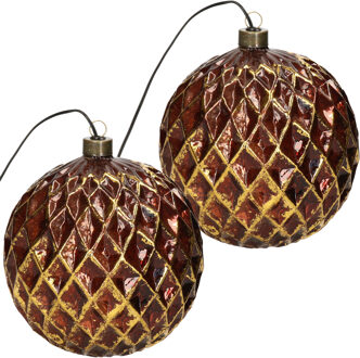 Anna Collection glazen kerstballen - 2x st - met licht -D15 cm -goud - kerstverlichting figuur Goudkleurig