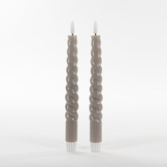 Anna Collection LED dinerkaarsen swirl- 2x st - taupe grijs - 23 cm