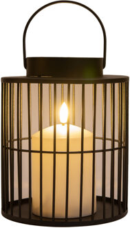 Anna Collection Windlicht/Kaarsenhouder buiten lantaarn - zwart - 15 x 18 cm - metaal - Incl. LED kaars