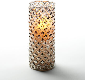 Anna's Collection 1x stuks luxe led kaarsen in zilver glas D7,5 x H17,5 cm - LED kaarsen Zilverkleurig