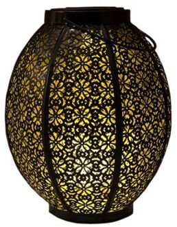 Anna's Collection 1x stuks tuindecoratie solar lantaarns lampen zwart/goud metaal 23 cm - Lantaarns