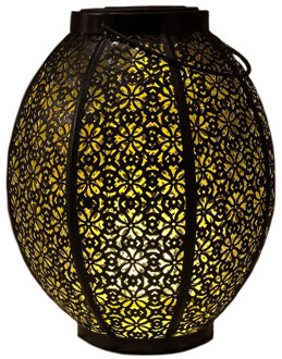 Anna's Collection 1x stuks zwart/gouden solar lantaarns van metaal 23 cm