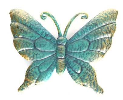 Anna's Collection 1x Tuindecoratie vlinder van metaal turquoise/goud 22 cm