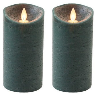 Anna's Collection 2x Antiek groene LED kaars / stompkaars met bewegende vlam 15 cm
