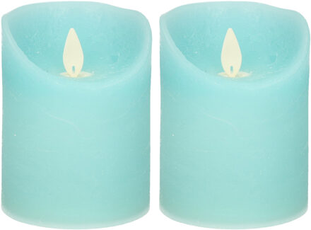 Anna's Collection 2x Aqua blauwe LED kaarsen / stompkaarsen met bewegende vlam 10 cm