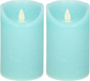 Anna's Collection 2x Aqua blauwe LED kaarsen / stompkaarsen met bewegende vlam 12,5 cm