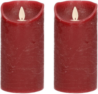 Anna's Collection 2x Bordeaux rode LED kaarsen / stompkaarsen met bewegende vlam 15 cm