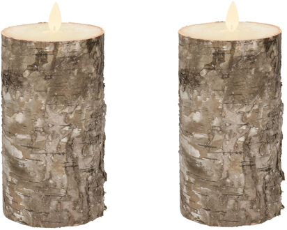 Anna's Collection 2x Bruine berkenhout Led kaarsen / stompkaarsen 15 cm