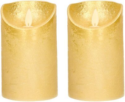 Anna's Collection 2x Gouden LED kaarsen / stompkaarsen met bewegende vlam 12,5 cm