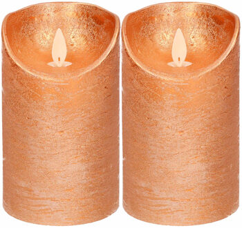 Anna's Collection 2x LED kaars/stompkaars koper met dansvlam 12,5 cm - LED kaarsen Bruin