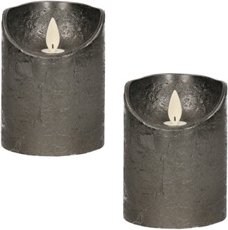 Anna's Collection 2x LED kaarsen/stompkaarsen antraciet met dansvlam 10 cm - LED kaarsen Grijs