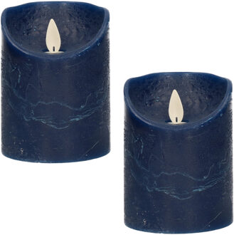 Anna's Collection 2x LED kaarsen/stompkaarsen donkerblauw met dansvlam 10 cm - LED kaarsen