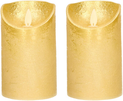 Anna's Collection 2x LED kaarsen/stompkaarsen goud met dansvlam 12,5 cm - LED kaarsen Goudkleurig