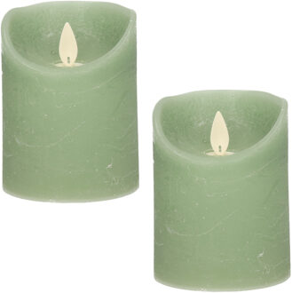 Anna's Collection 2x LED kaarsen/stompkaarsen jade groen met dansvlam 10 cm - LED kaarsen