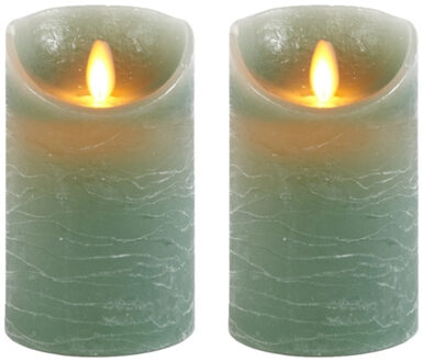 Anna's Collection 2x LED kaarsen/stompkaarsen jade groen met dansvlam 12,5 cm - LED kaarsen