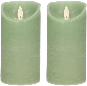 Anna's Collection 2x LED kaarsen/stompkaarsen jade groen met dansvlam 15 cm - LED kaarsen