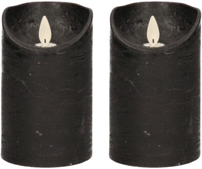 Anna's Collection 2x LED kaarsen/stompkaarsen zwart met dansvlam 12,5 cm - LED kaarsen