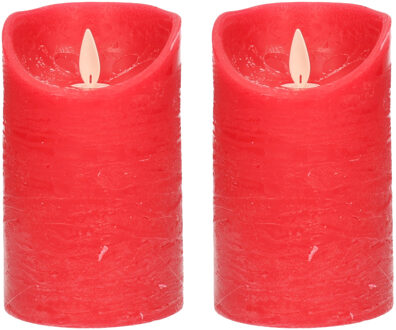 Anna's Collection 2x Rode LED kaarsen / stompkaarsen met bewegende vlam 12,5 cm