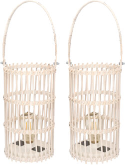 Anna's Collection 2x stuks 2x stuks witte solar lantaarns van bamboe 32 cm