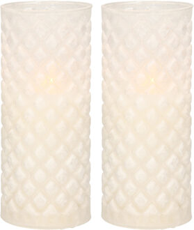 Anna's Collection 2x stuks luxe led kaarsen in glas D7,5 x H17,5 cm - LED kaarsen Wit