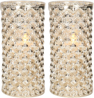 Anna's Collection 2x stuks luxe led kaarsen in zilver glas D7,5 x H15 cm - LED kaarsen Zilverkleurig