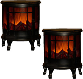 Anna's Collection 2x stuks sfeerhaarden/open haard zwart met led verlichting L30 x B16 x H35 cm
