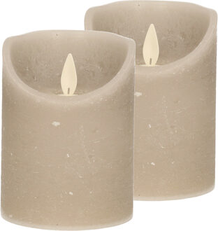 Anna's Collection 2x Taupe LED kaars / stompkaars met bewegende vlam 10 cm