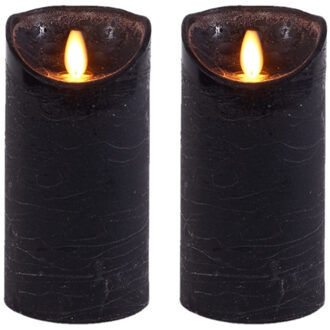 Anna's Collection 2x Zwarte LED kaarsen / stompkaarsen met bewegende vlam 15 cm